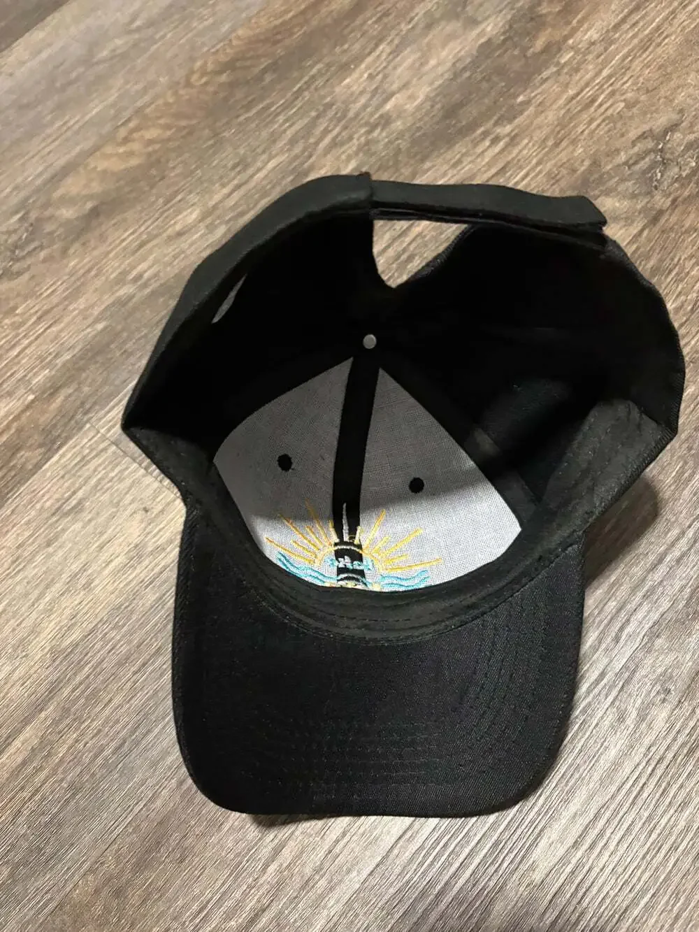 Lake Love Embroidered Black Adjustable Hat Sun Water NEW